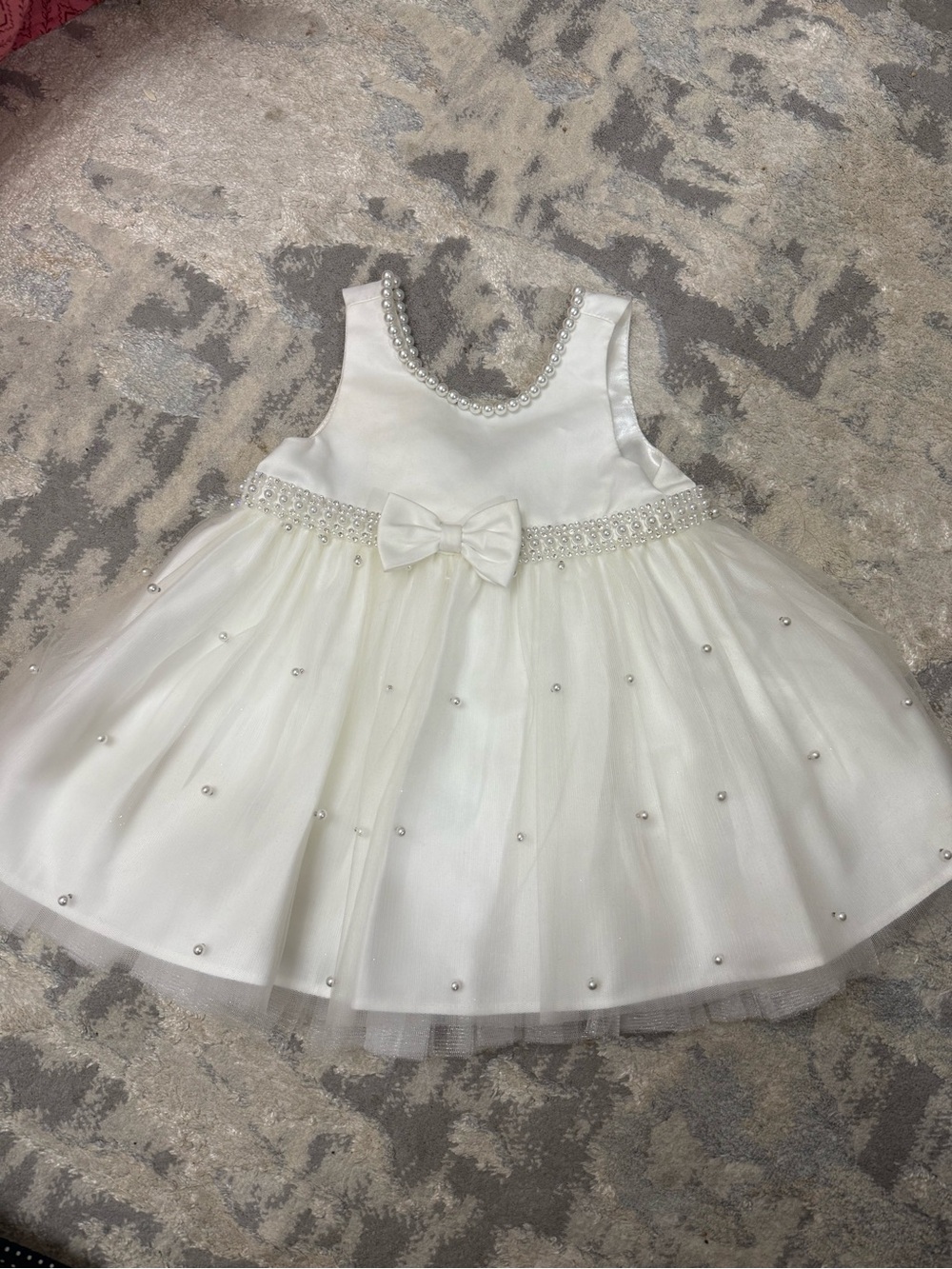 Classic White Pearl-Trim Girls' Formal Dress